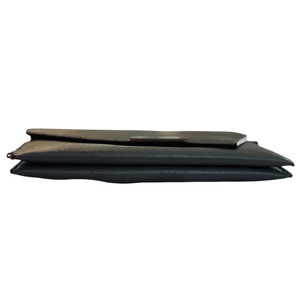 Authentic Xuan Dong Designer Gray Leather Asymmetrical Envelope Clutch Wallet